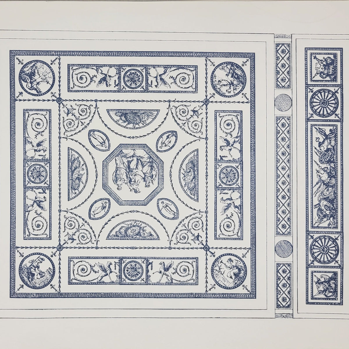 Roman Theme Patterned Ceiling in Blue