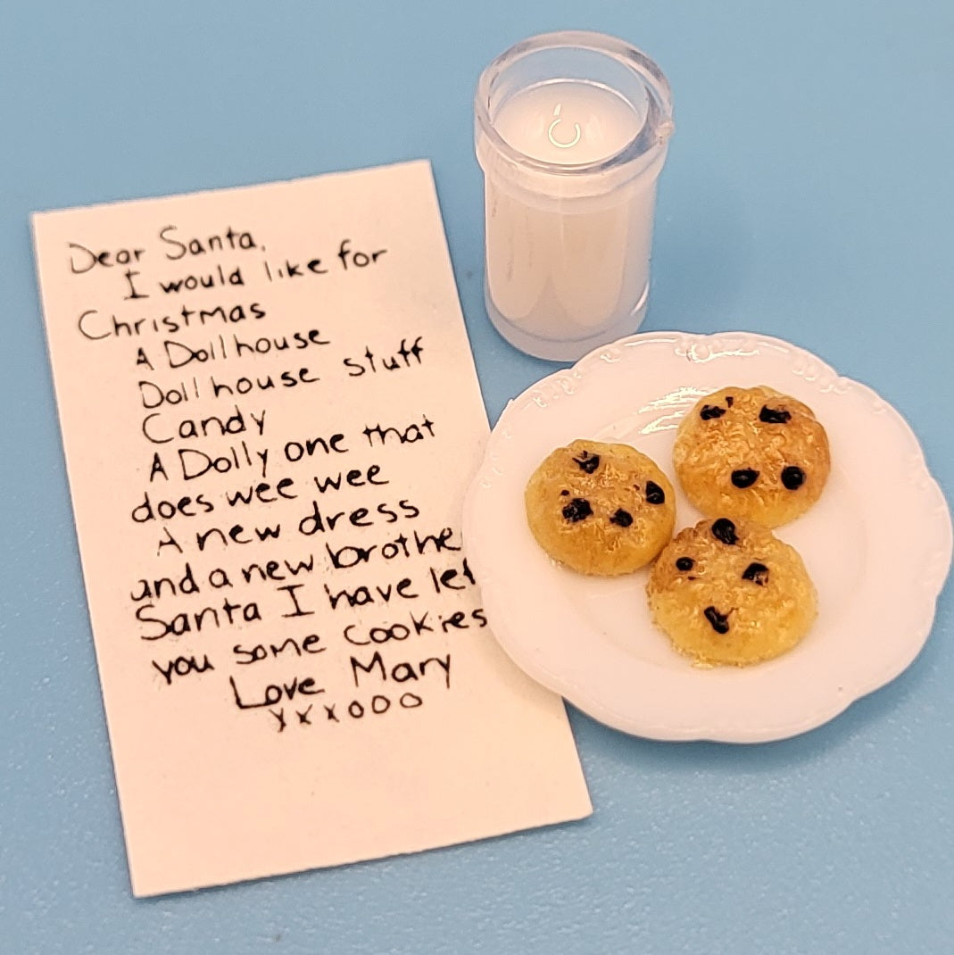 Note to Santa with Cookies and Milk - 1/12 Scale Dollhouse Miniature