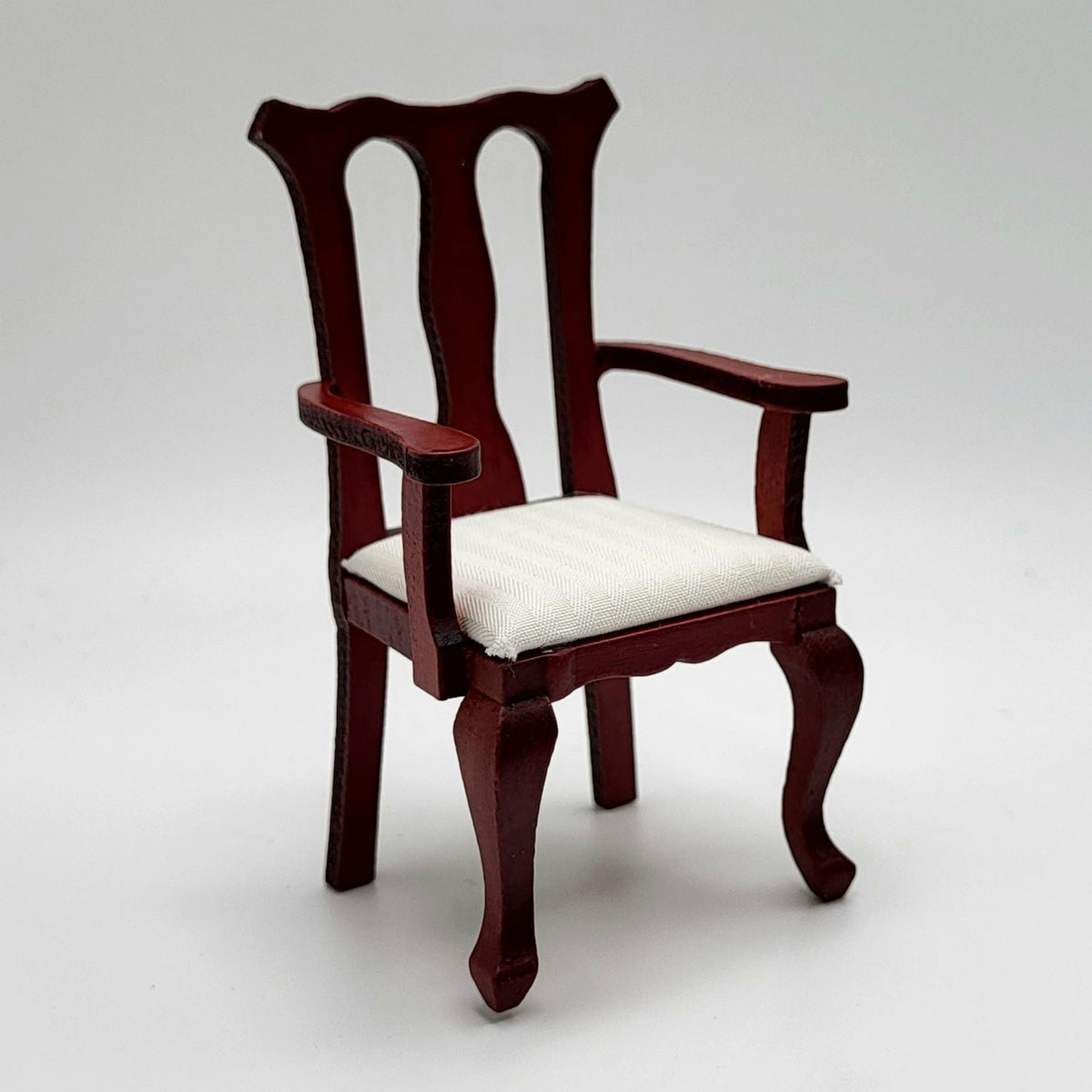 Dining Room Arm Chair - Mahogany with White Seat - 1/12 Scale Miniature