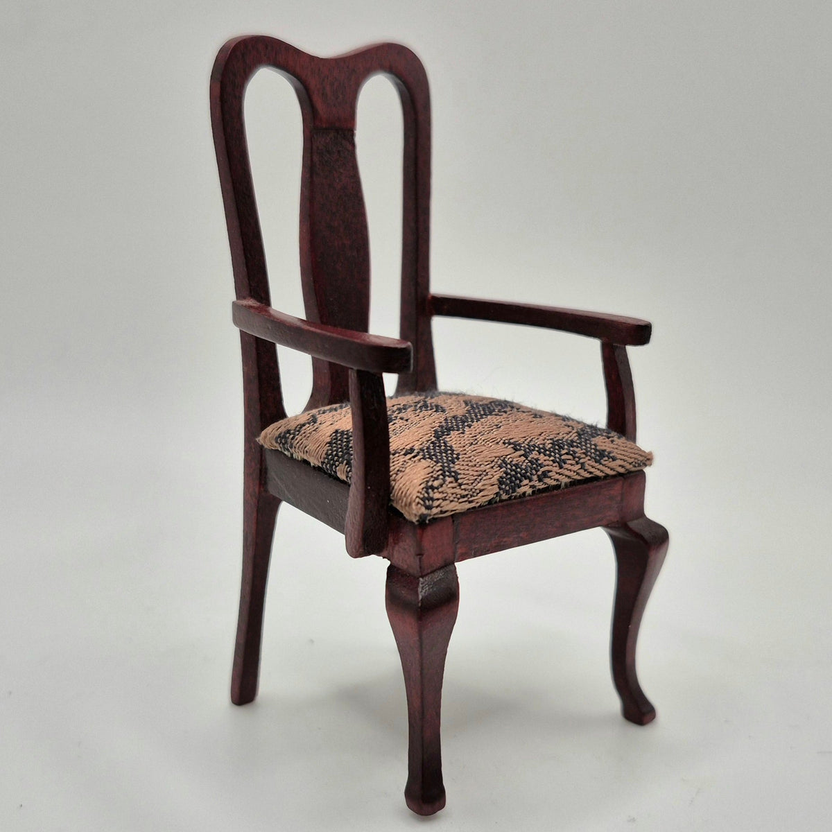 Mahogany Dining Armchair - Black/Gold Upholstery - 1/12 Scale Dollhouse Miniature