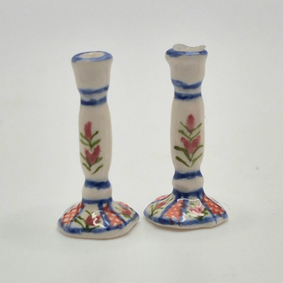 Janice Crawley Quimper Pair of Candlesticks - 1/12 Scale Dollhouse Miniature