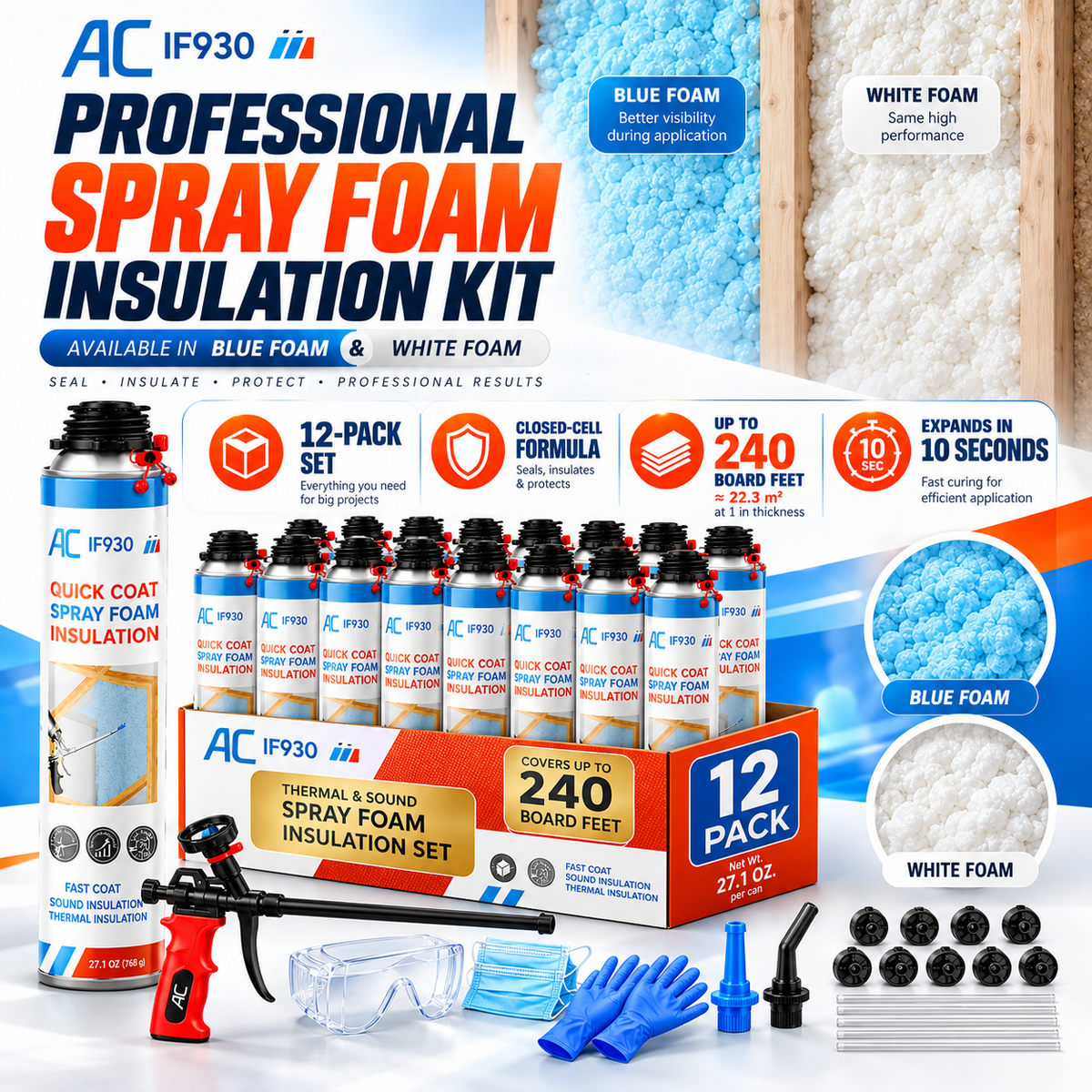 Closed Cell Spray Foam Insulation Kit | IF930 Quick Coat Expanding Foam with Gun & Nozzles