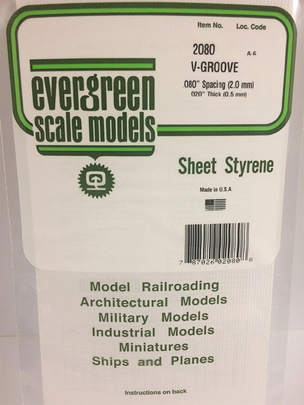 Evergreen V-Groove Siding .020", .080" Spacing - Opaque White Polystyrene - #2080