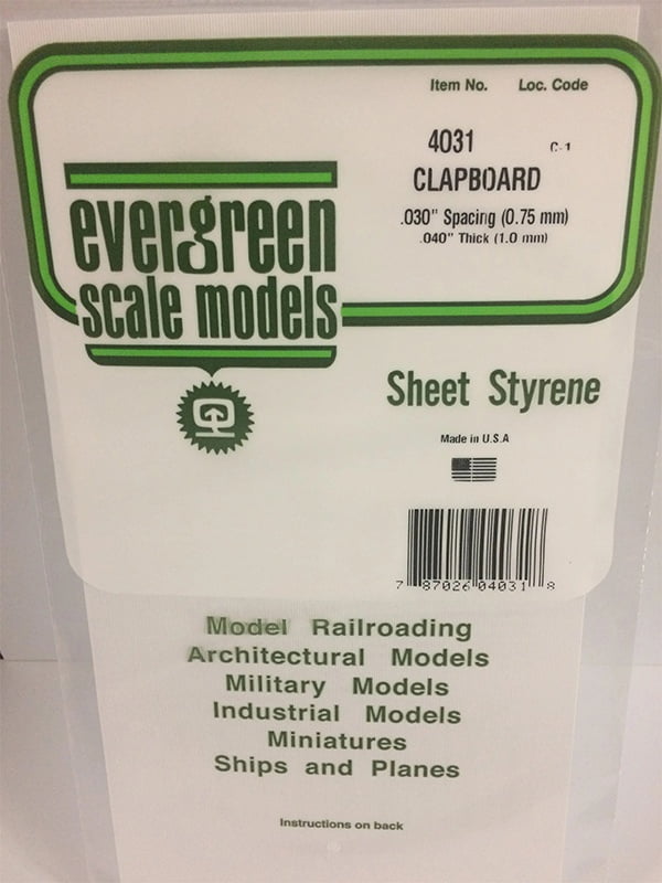 Evergreen Clapboard Siding .040", .030" Spacing - Opaque White Polystyrene - #4031