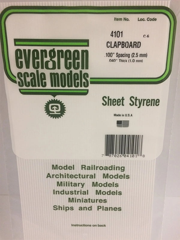 Evergreen Clapboard Siding .040", .100" Spacing - Opaque White Polystyrene - #4101