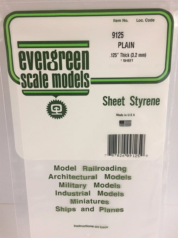 Evergreen Plain Sheet - .125" - 6x12 - Opaque White Polystyrene - #9125