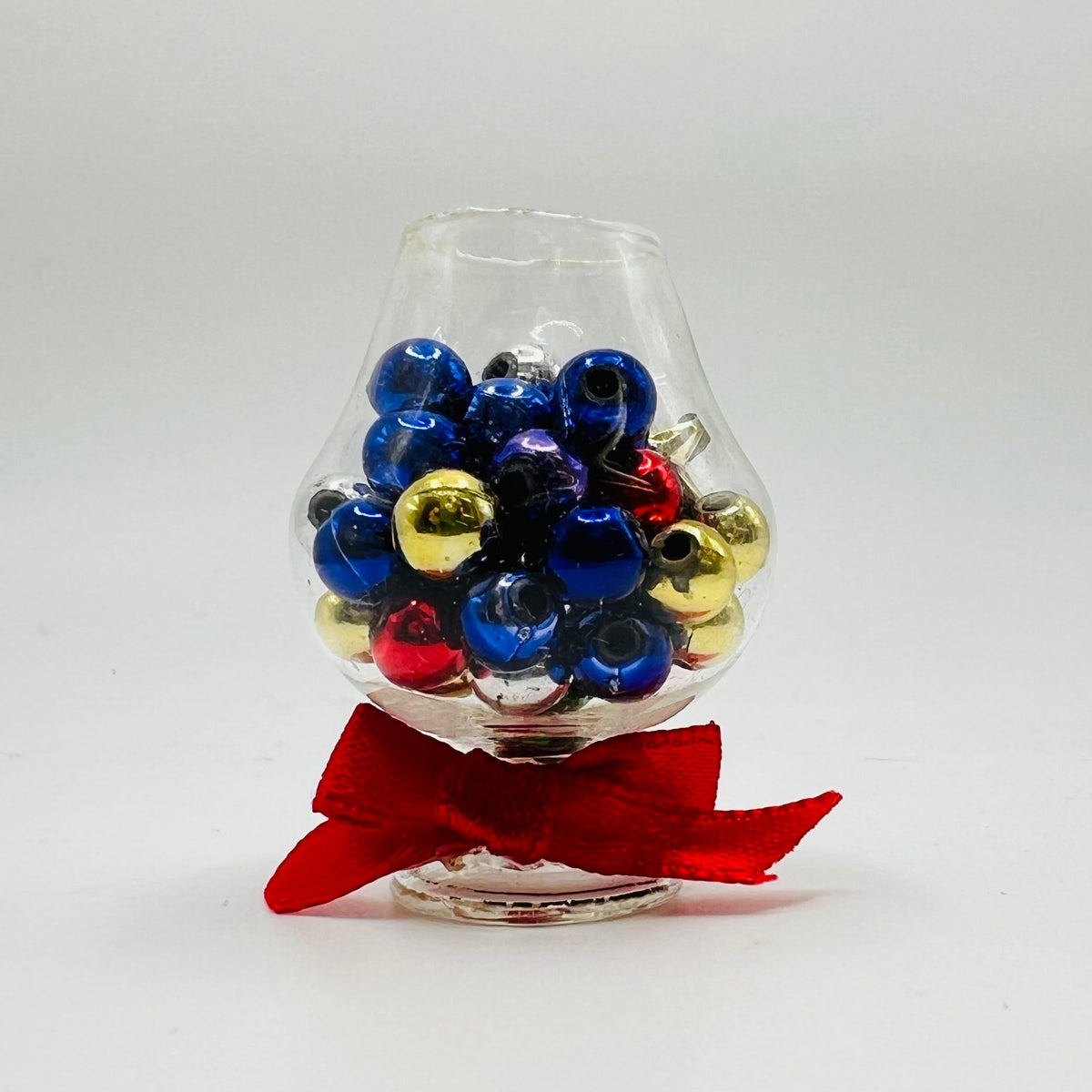 Glass Bowl Full of Christmas Baubles- 1/12 Scale Dollhouse Miniature