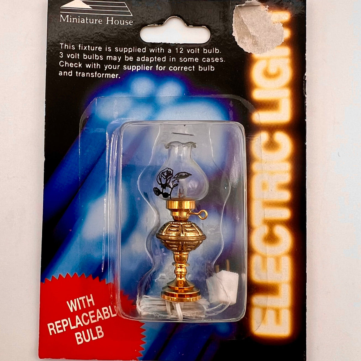 Hurricane Lamp with Tulip Shade - 12-Volt - 1/12 Scale Dollhouse Miniature