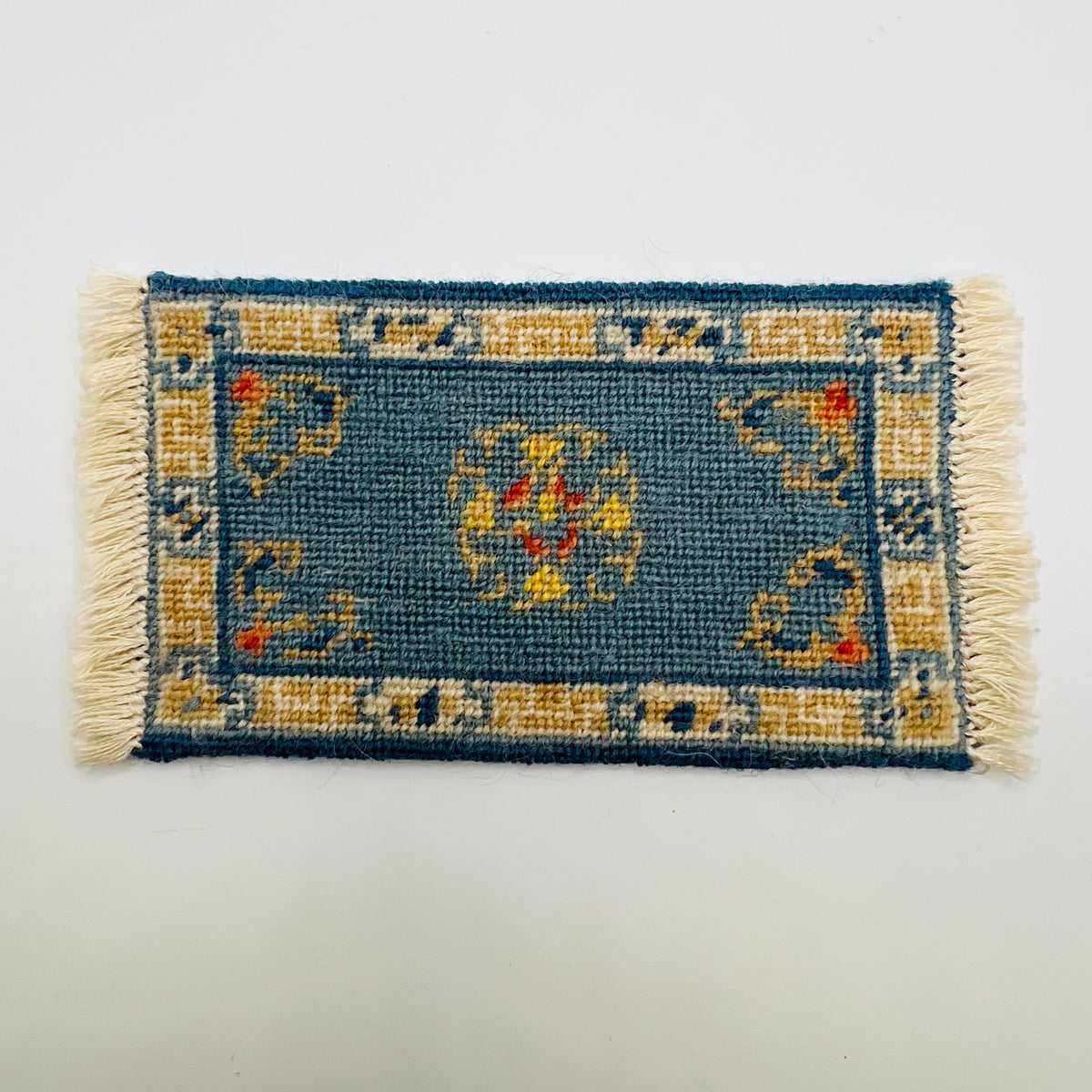 Handmade Cross-Stitched Small Blue Carpet - 1/12 Scale Dollhouse Miniature