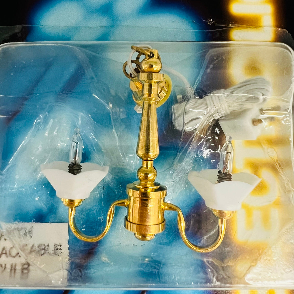 2 Light Chandelier with Fluted Shades - 12 Volt - 1/12 Scale Dollhouse Miniature