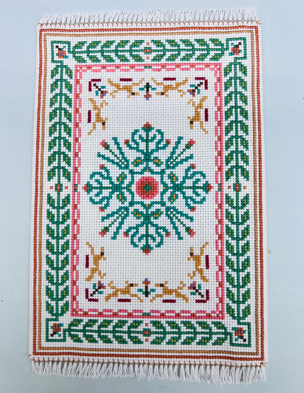 Large Cross Stitched Rug - 1/12 Scale Dollhouse Miniature