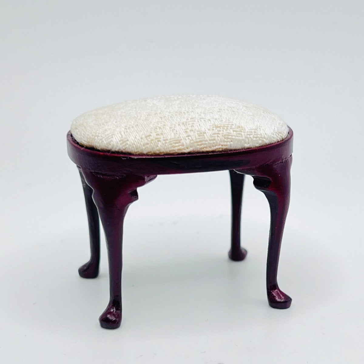 Bespaq Mahogany Footstool Upholstered in Off White - 1/12 Scale Dollhouse Miniature