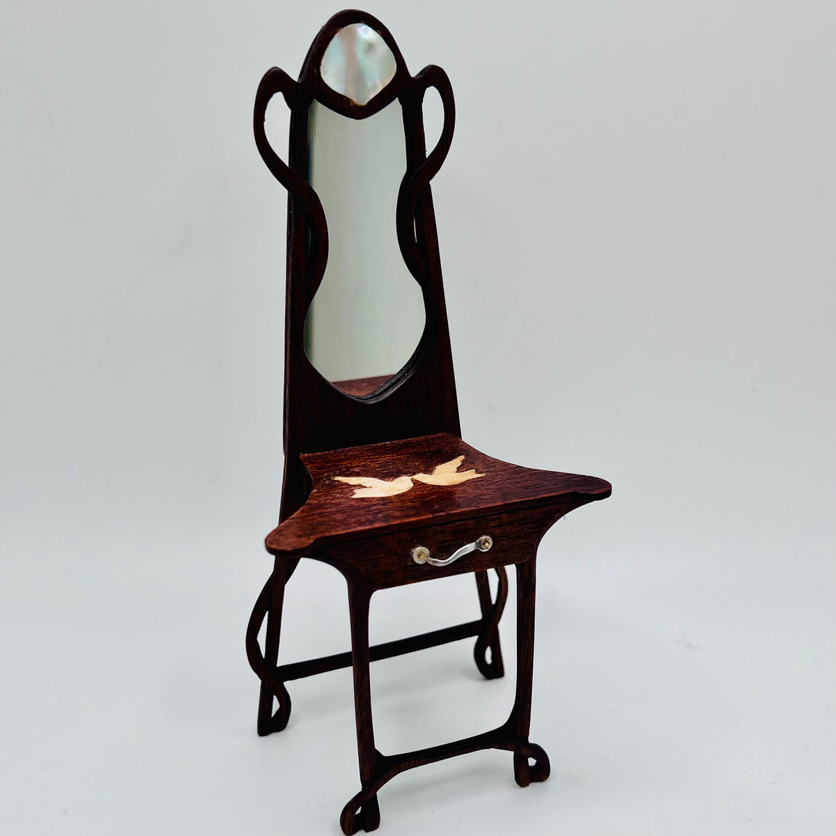 Dark Walnut Art Nouveau Hall Stand - 1/12 Scale Dollhouse Miniature