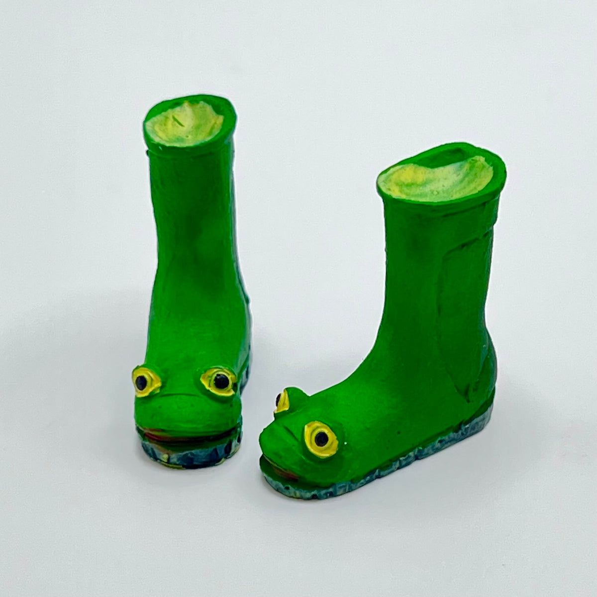 Pair of Green Frog Wellington Boots - 1/12 Scale Dollhouse Miniature