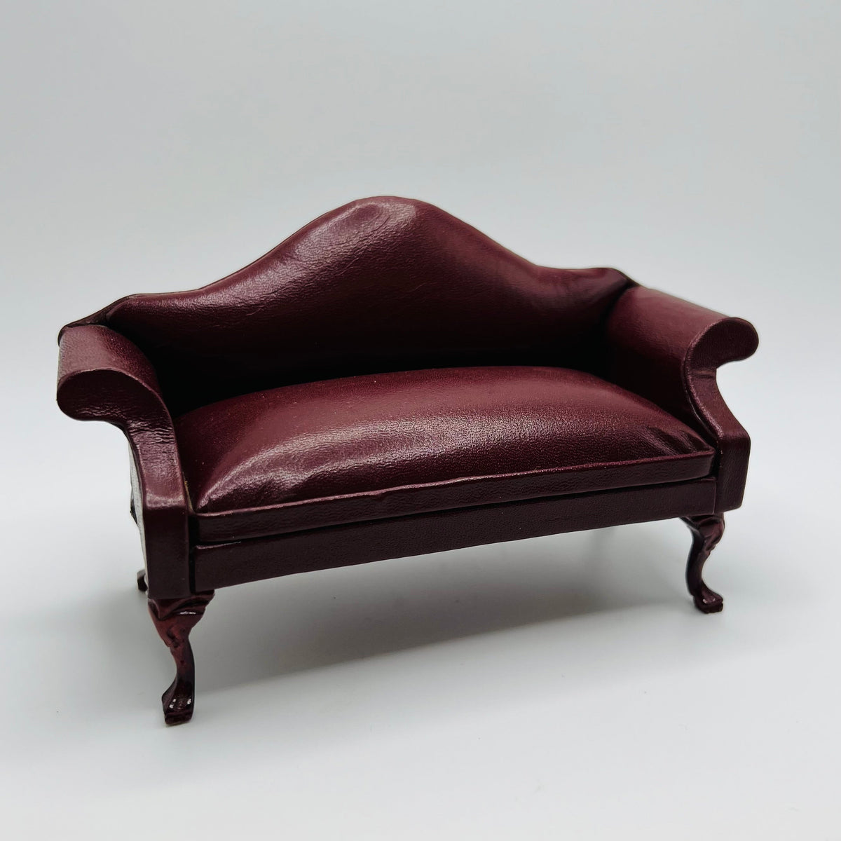 Red Leather Sofa with Walnut Claw Feet - 1/12 Scale Dollhouse Miniature