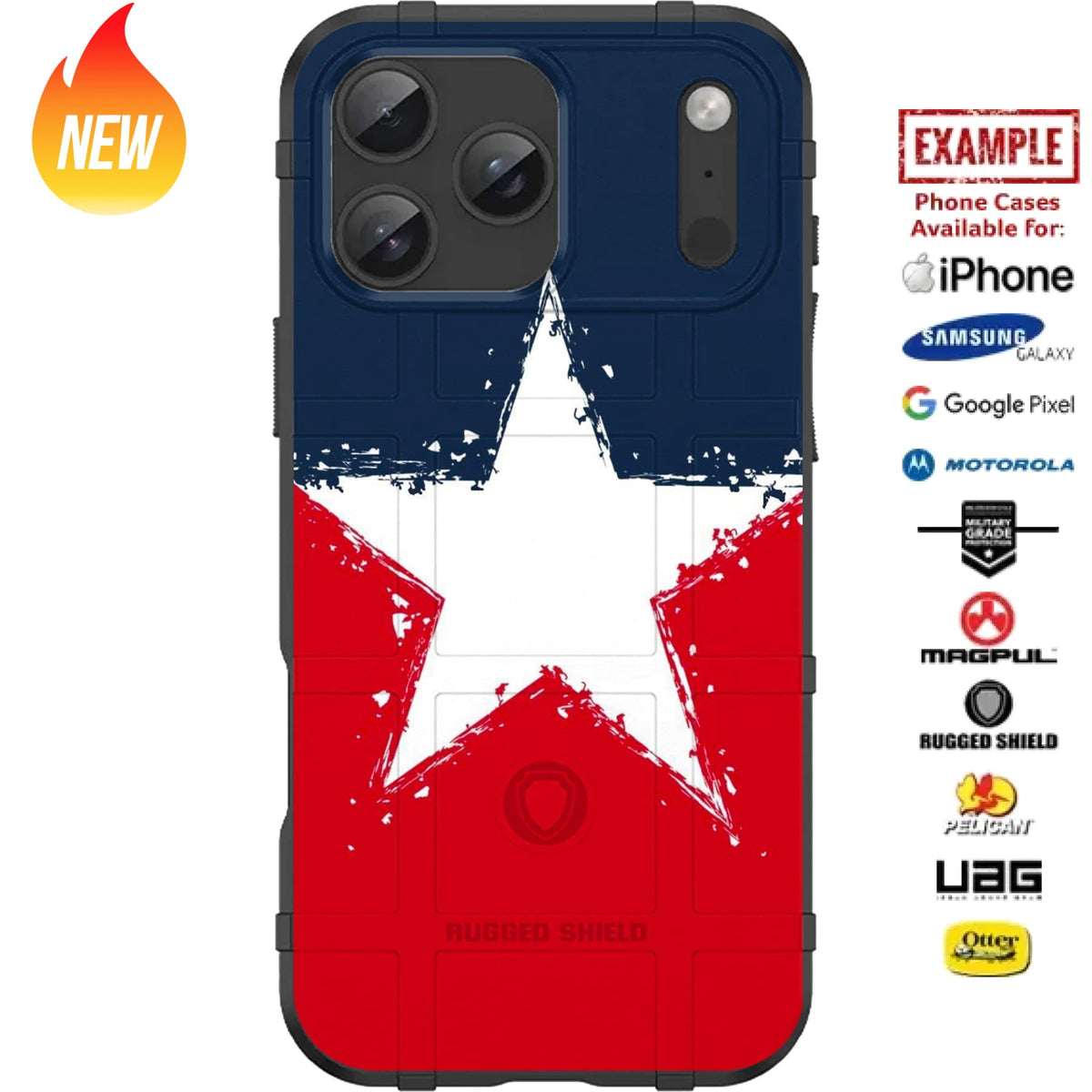 Red White and Blue Star Custom Printed Case Design for Apple, Samsung, Google & Motorola Phone Models