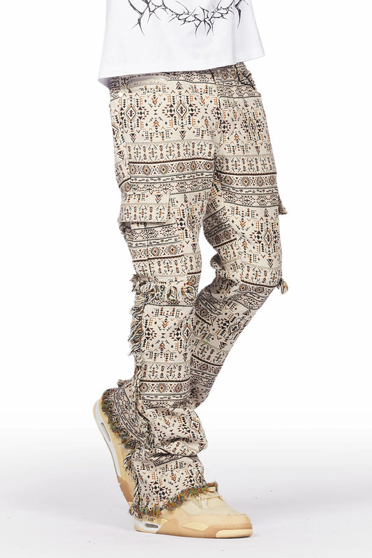 Ayami Beige Slim Tapestry Flare Jean