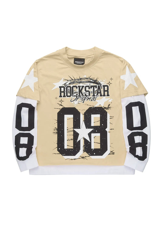 Boys Allstar Beige/Black Double Layer L/S Graphic T-Shirt