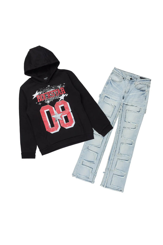 Boys All Star Black Hoodie & Shake Blue Stacked Jean Set