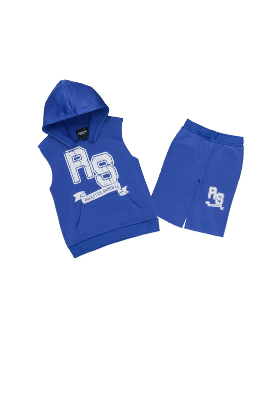 Boys Alik Royal Blue Cut Off Hoodie Short Set