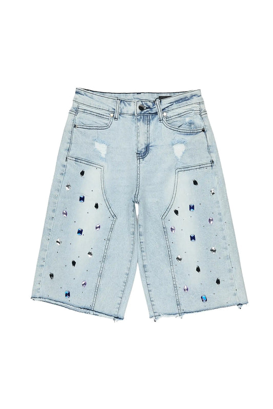 Boys Allex Light Wash Rhinestone Baggy Jort