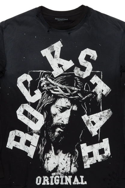 Alfred Black Double Layer Long Sleeve Graphic T-Shirt