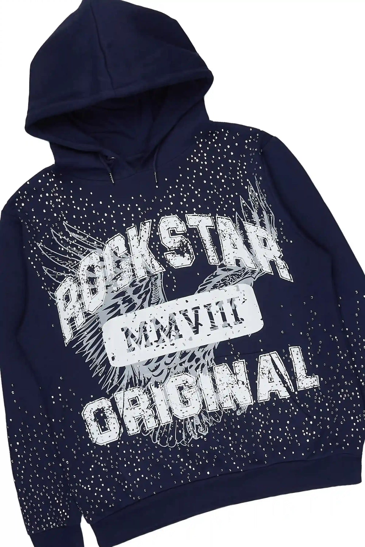Borya Navy 2.0 Rhinestone Hoodie/Stacked Pant Track Set