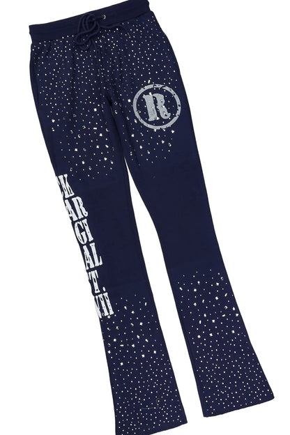 Borya Navy 2.0 Rhinestone Hoodie/Stacked Pant Track Set