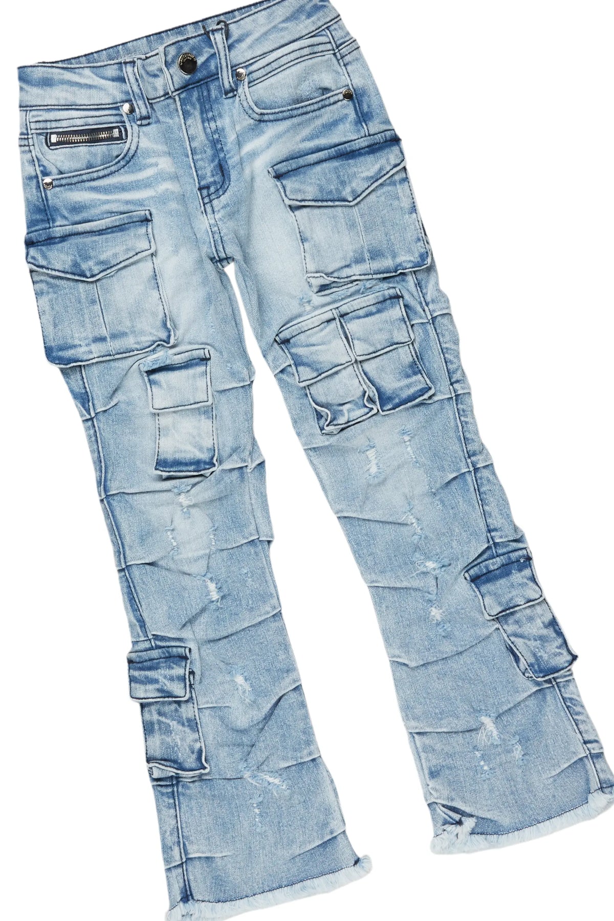 Boys Andros Brown/Light Blue Mohair Hoodie/Stacked Flare Jean Set