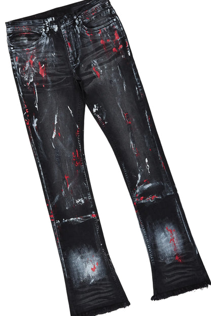 Amina Black/Red T-Shirt/Stacked Flare Jean Set