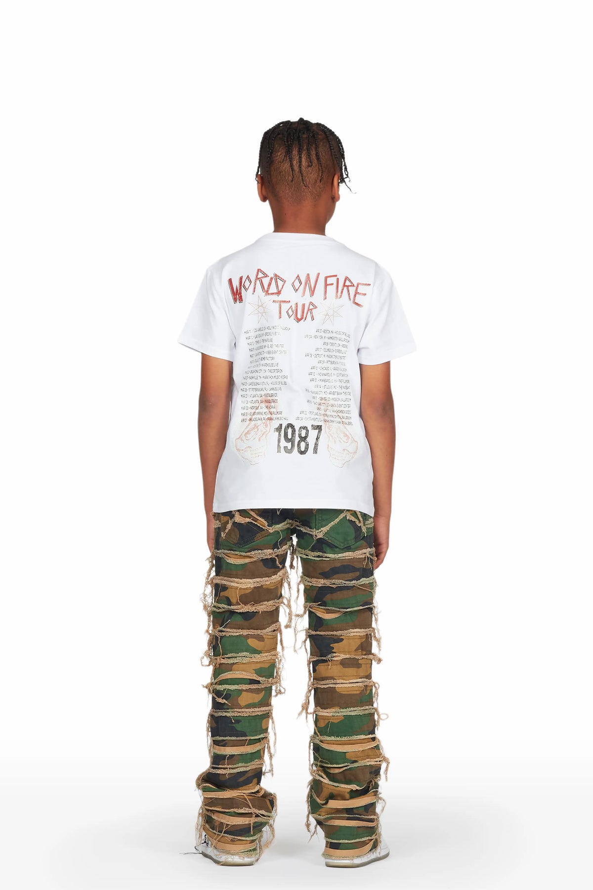 Boys Barrett Camo/White T-Shirt/Stacked Flare Jean Set