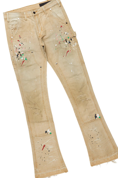 Awready Beige Oversized T-Shirt & Zoticus Stacked Flare Jean Bundle