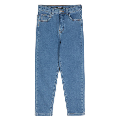 Balmain Kids Straight Leg Cotton Blend Jeans