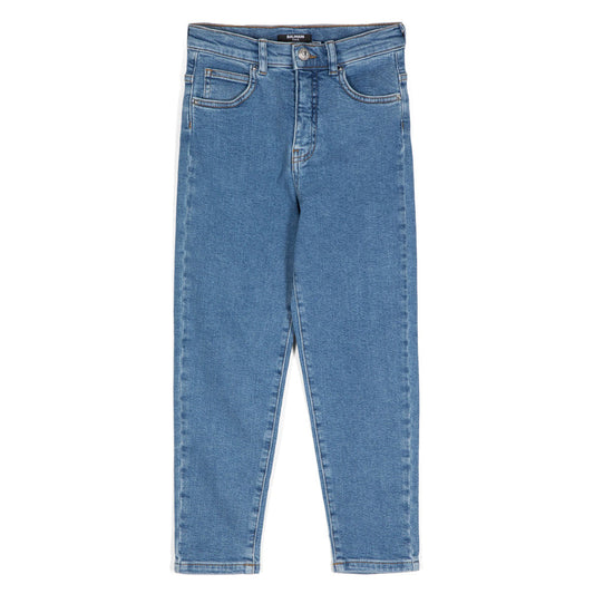 Balmain Kids Straight Leg Cotton Blend Jeans