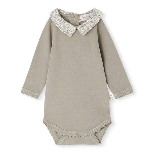 Bonpoint Septembre Bodysuit With Pointed Collar and Foliage Print