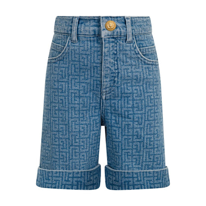 Balmain Kids Printed Denim Shorts