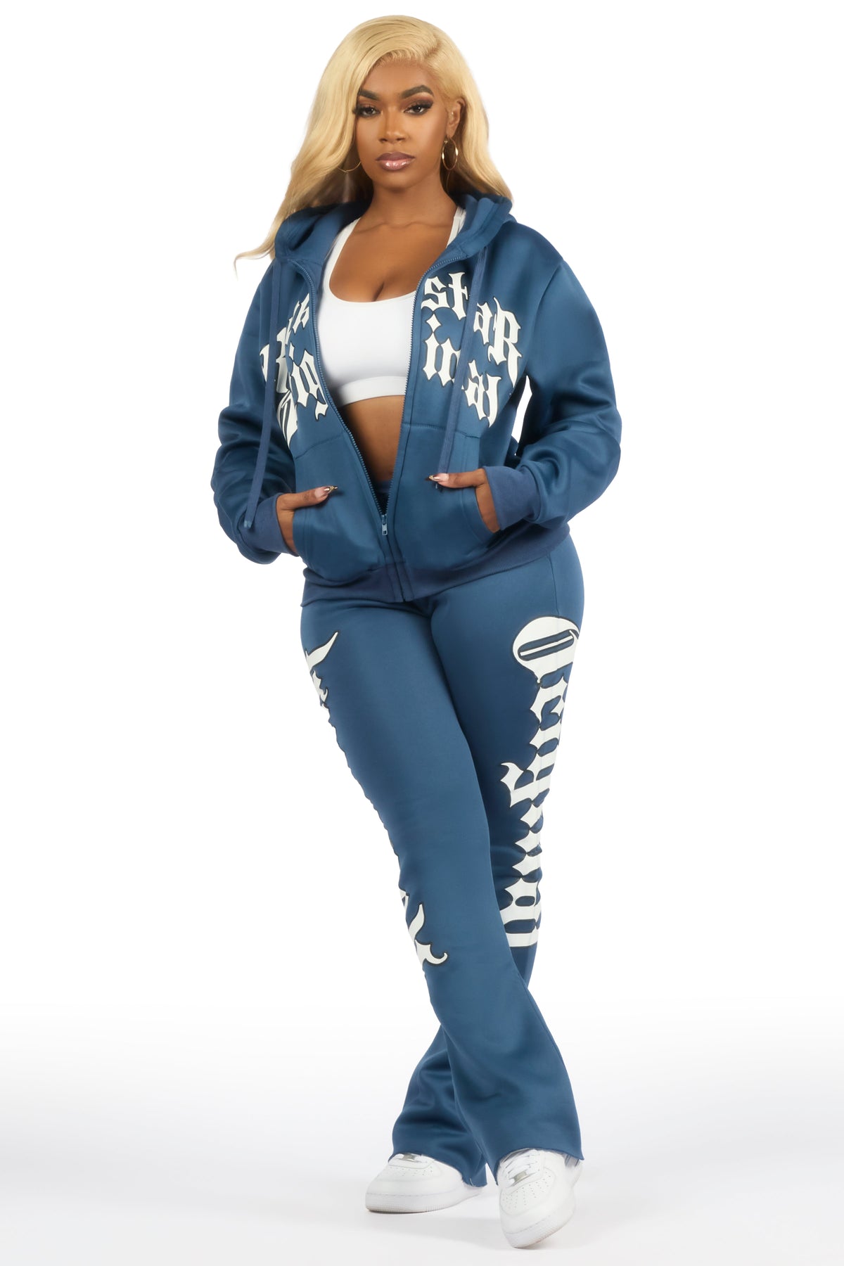 Annamarie Navy Zip Up Stacked Track Set