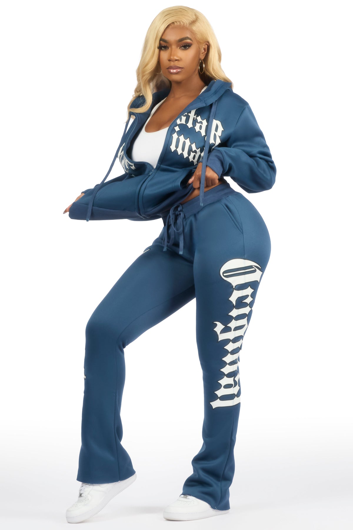 Annamarie Navy Zip Up Stacked Track Set