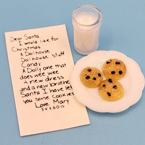 Note to Santa with Cookies and Milk - 1/12 Scale Dollhouse Miniature