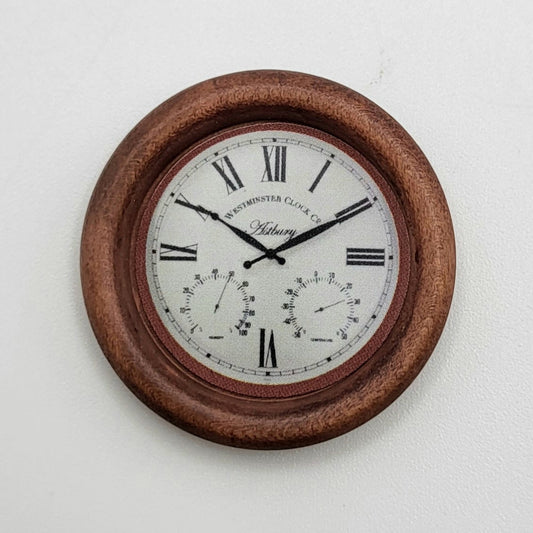 Round Wooden Wall Clock - Non-Working - 1/12 Scale Dollhouse Miniature