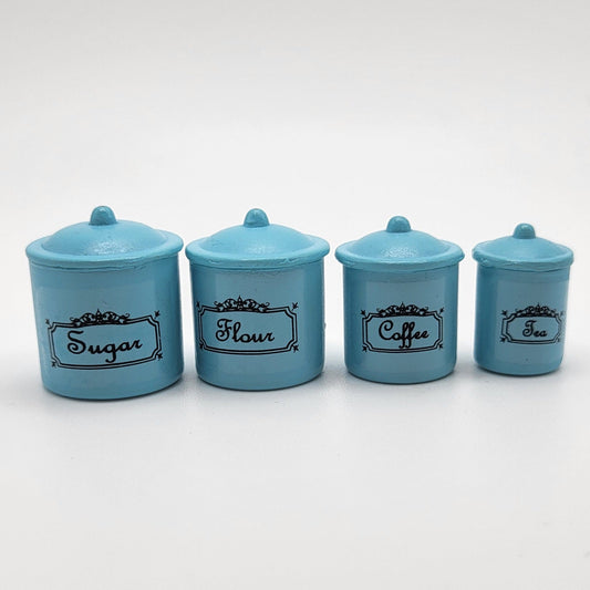 Canister Set - Turquoise - Set of 4 - 1/12 Scale Dollhouse Miniature