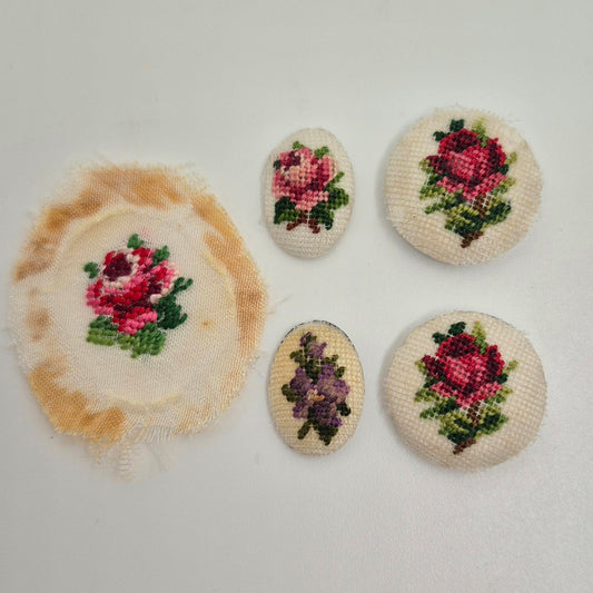 5 Pieces of Petit Point Needlework - Unmounted - 1/12 Scale Dollhouse Miniature