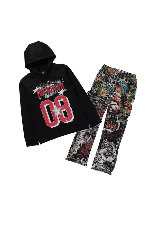Boys All Star Black Hoodie & Jari Multi Stacked Jean Set