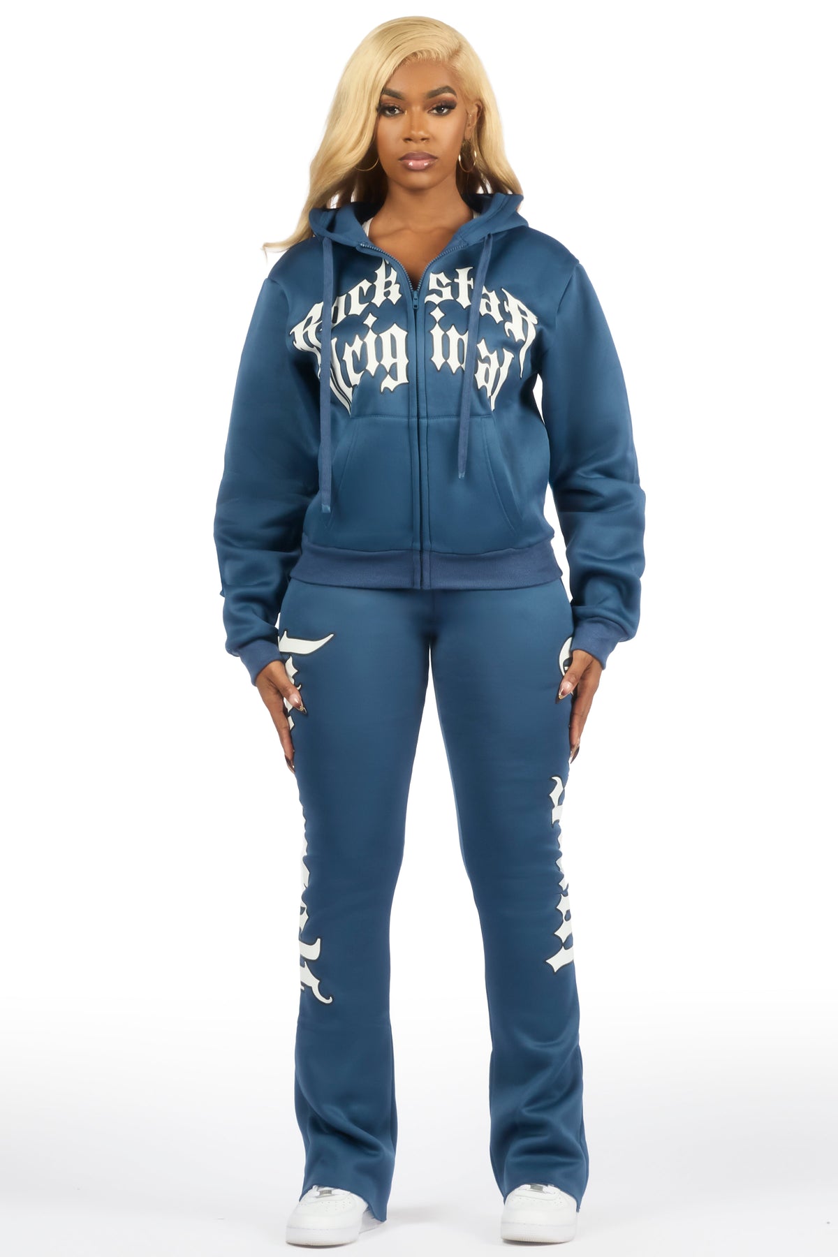 Annamarie Navy Zip Up Stacked Track Set