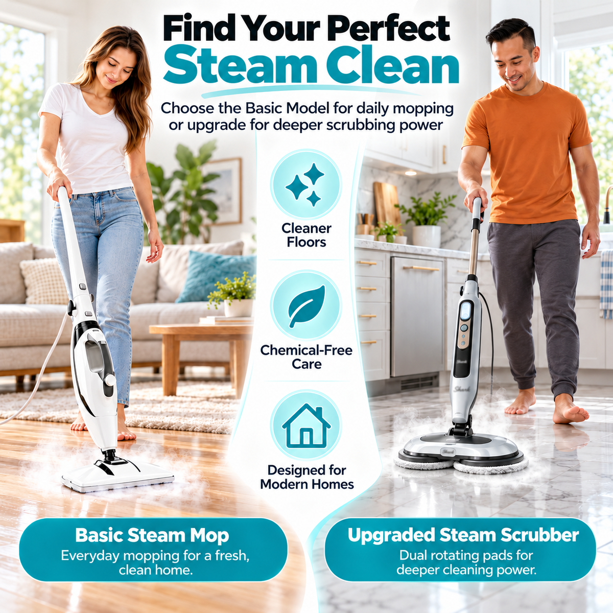 Steam Mop & Upgraded Steam Scrubber, 302°F High Temp Chemical-Free Floor Cleaner