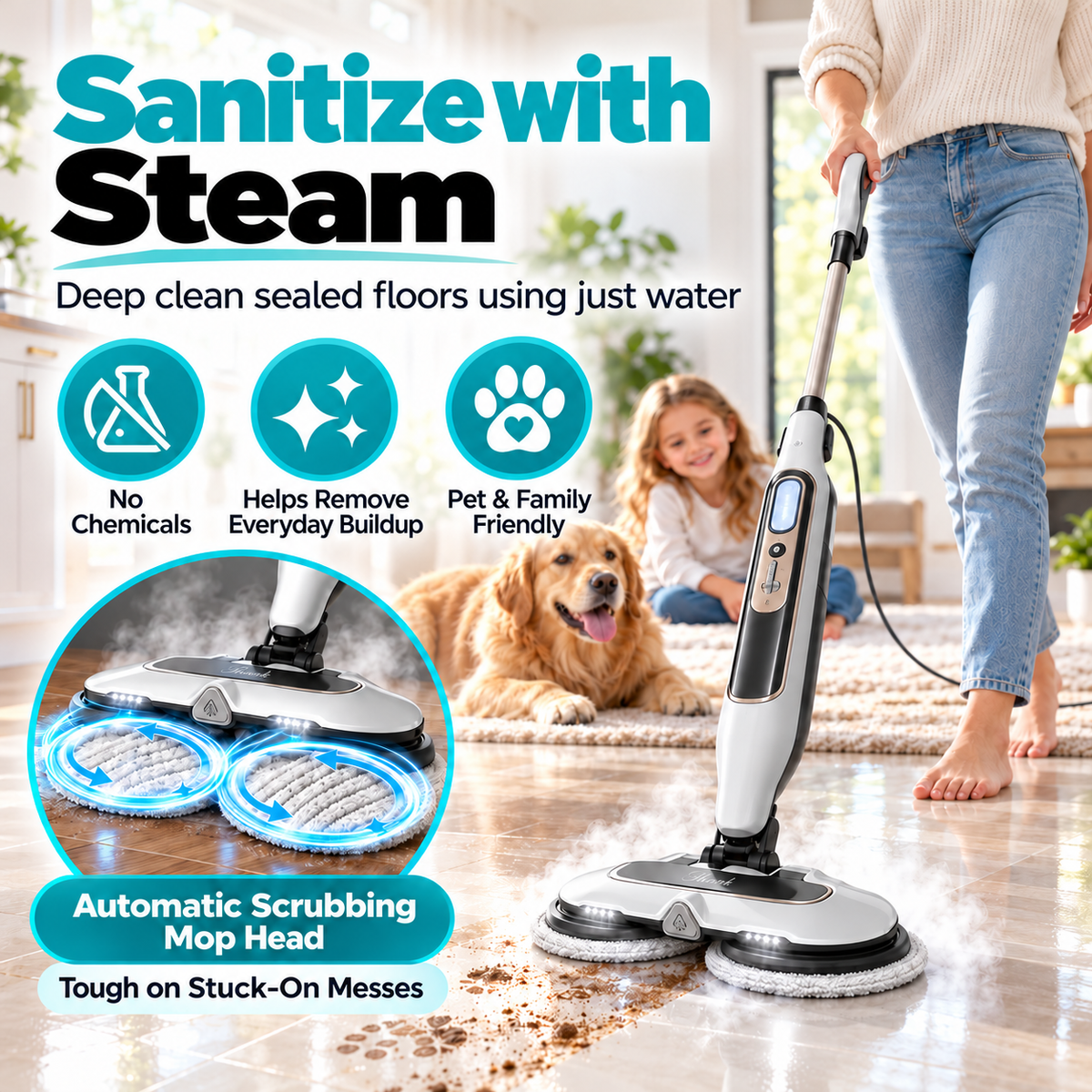 Steam Mop & Upgraded Steam Scrubber, 302°F High Temp Chemical-Free Floor Cleaner