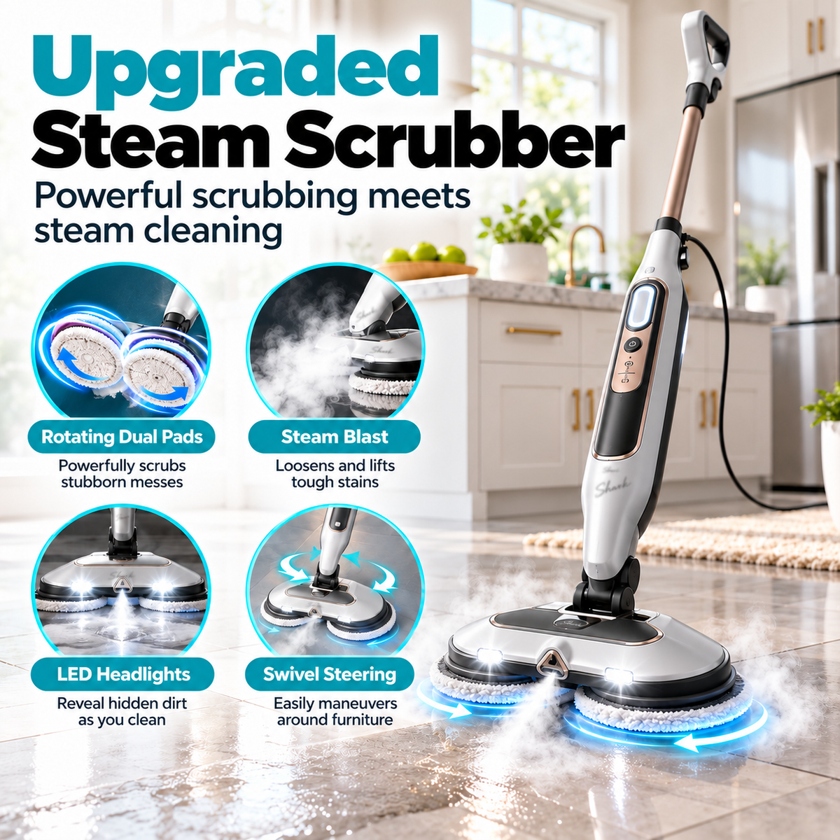 Steam Mop & Upgraded Steam Scrubber, 302°F High Temp Chemical-Free Floor Cleaner