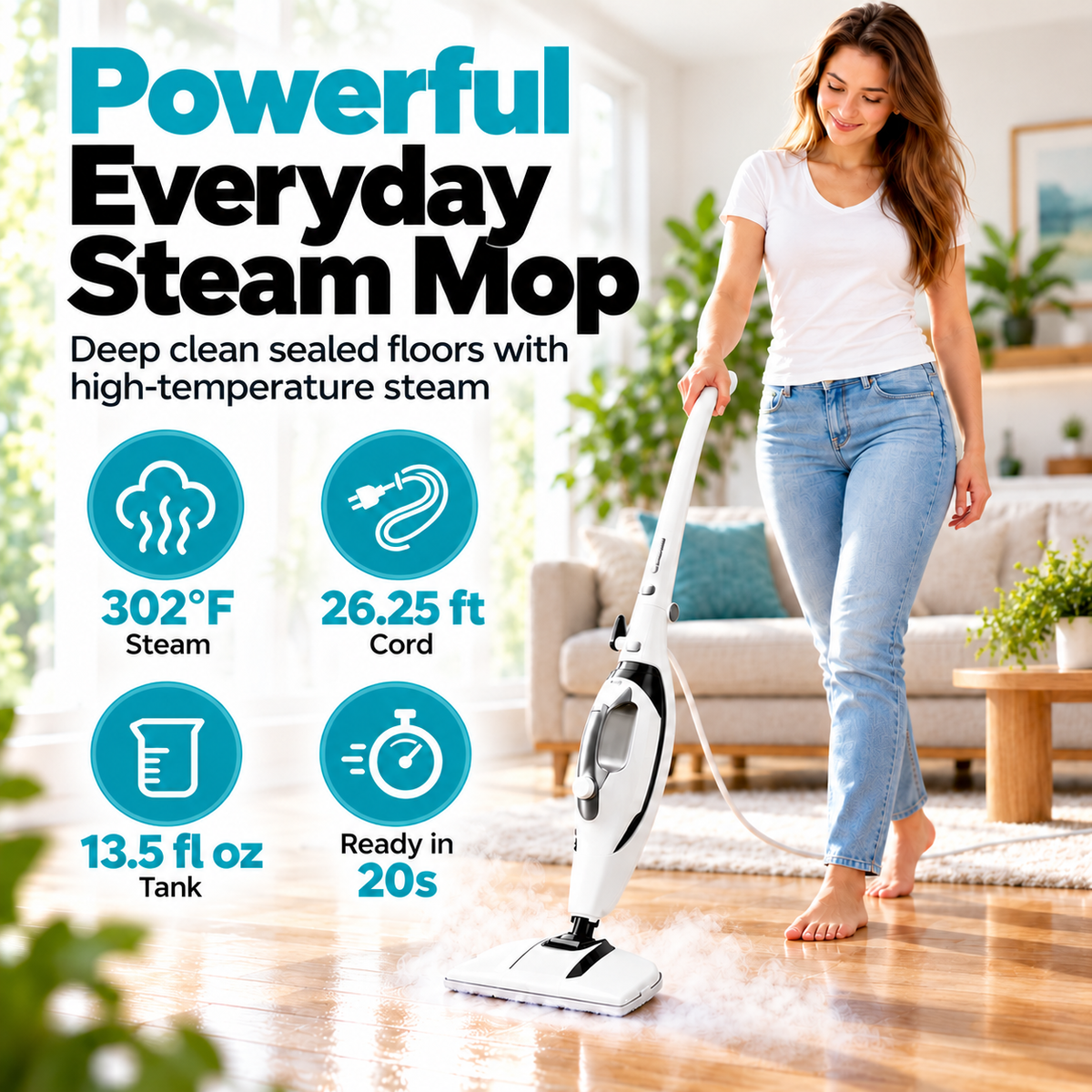 Steam Mop & Upgraded Steam Scrubber, 302°F High Temp Chemical-Free Floor Cleaner