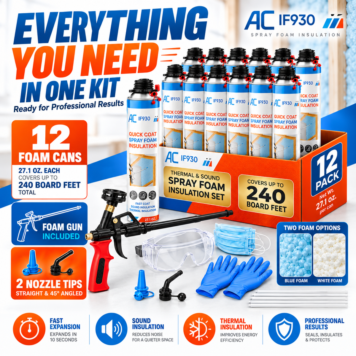 Closed Cell Spray Foam Insulation Kit | IF930 Quick Coat Expanding Foam with Gun & Nozzles