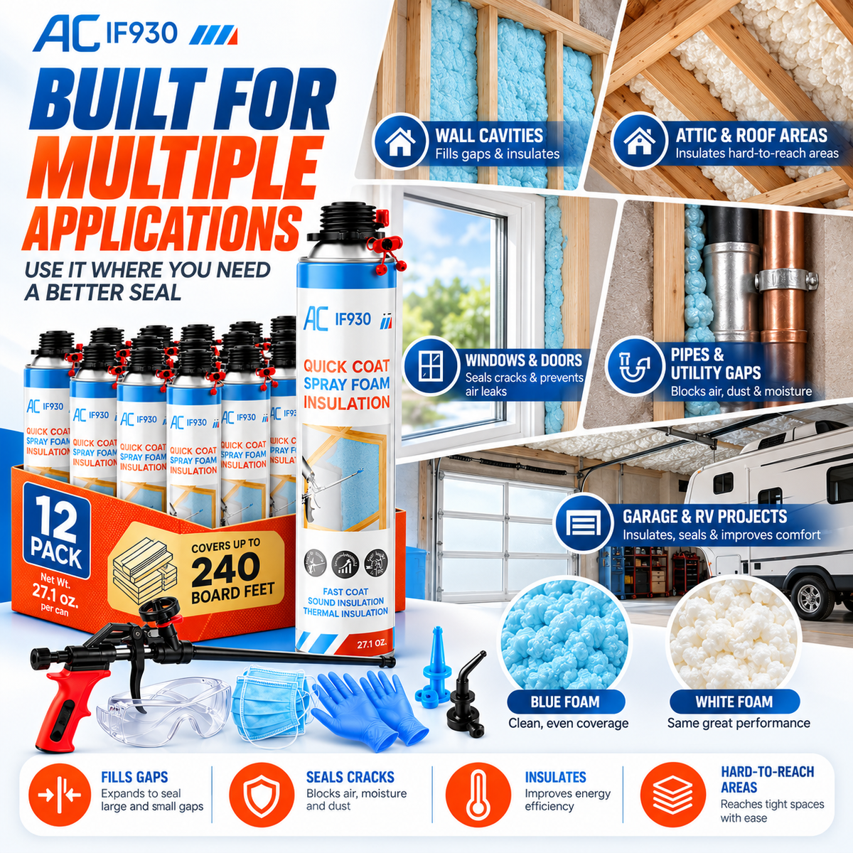 Closed Cell Spray Foam Insulation Kit | IF930 Quick Coat Expanding Foam with Gun & Nozzles